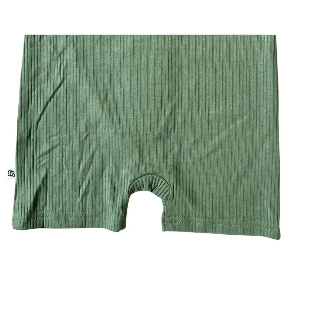 Little‎ Bum Bums Bamboo Ivy Green Ribbed Shortall Romper 18-24 NWT Boho Chic